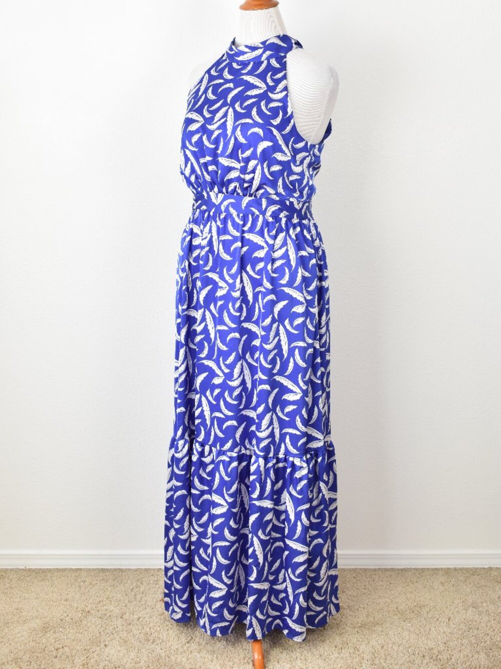 Tahari ASL Leaf Print Royal Blue Maxi Dress - 16 - Picture 4 of 11